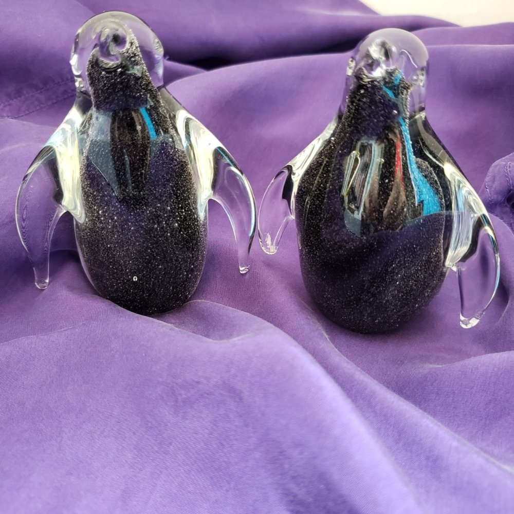 Murano Style Art Glass Pinguin Pair Figurines
